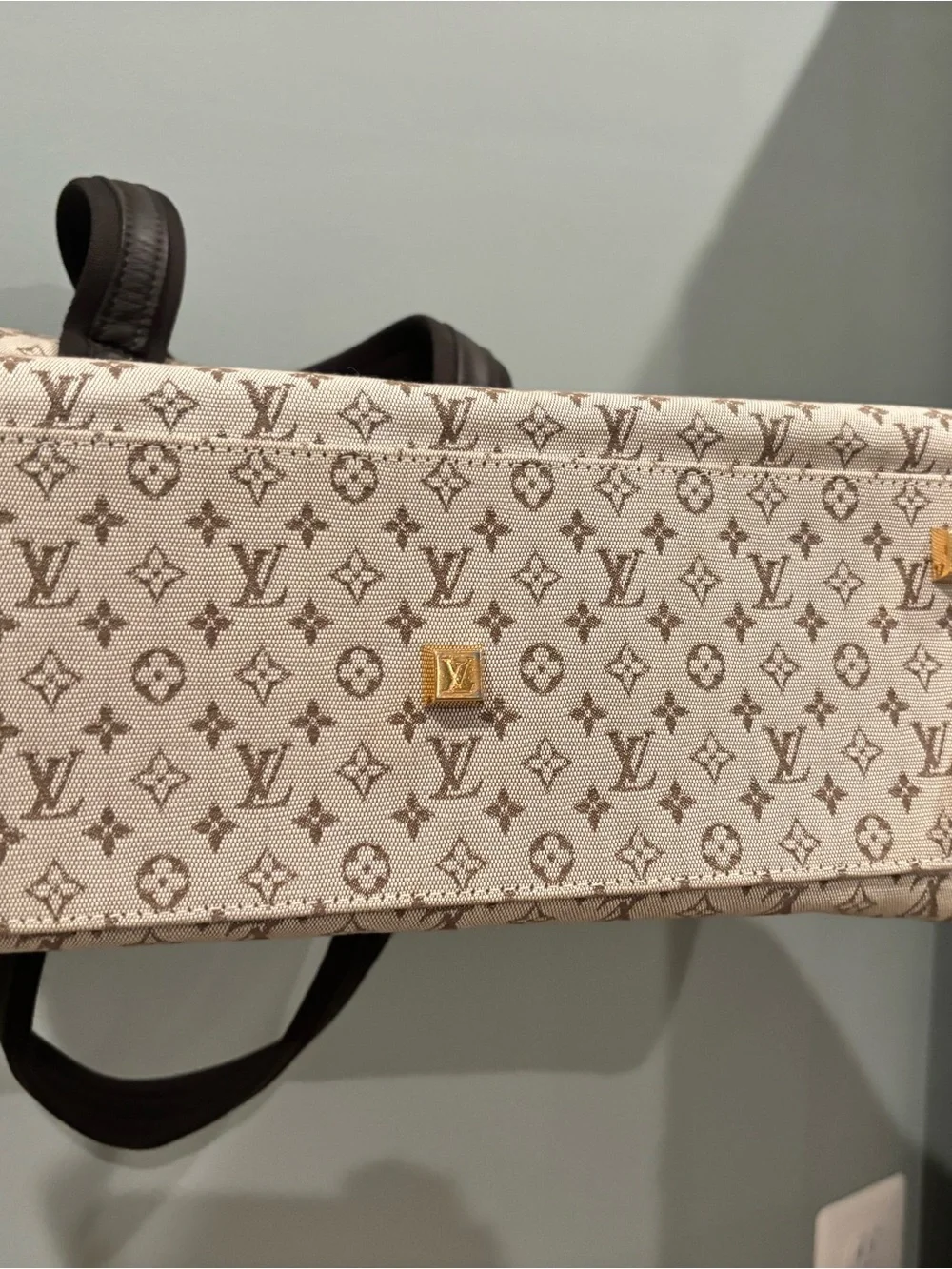 Louis Vuitton Cream Monogram Satchel with Dark Brown Trim
